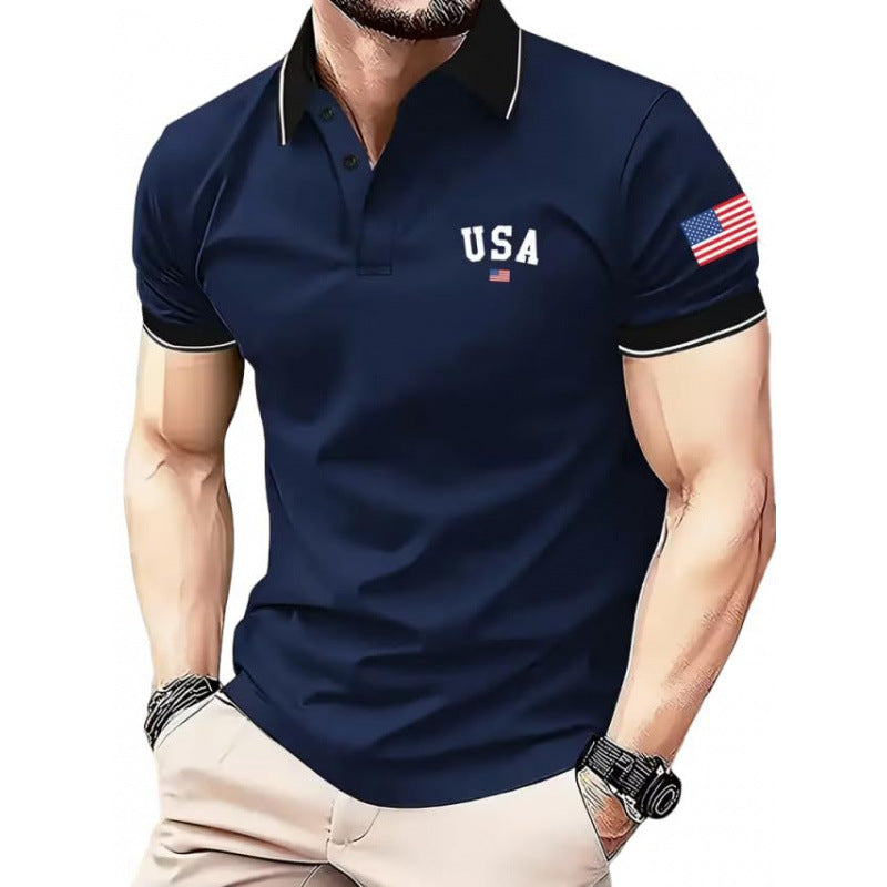 New Fashion Mens Patriotic Eagle American Flag Polo Shirt Bold USA Graphic Short Sleeve Casual Top