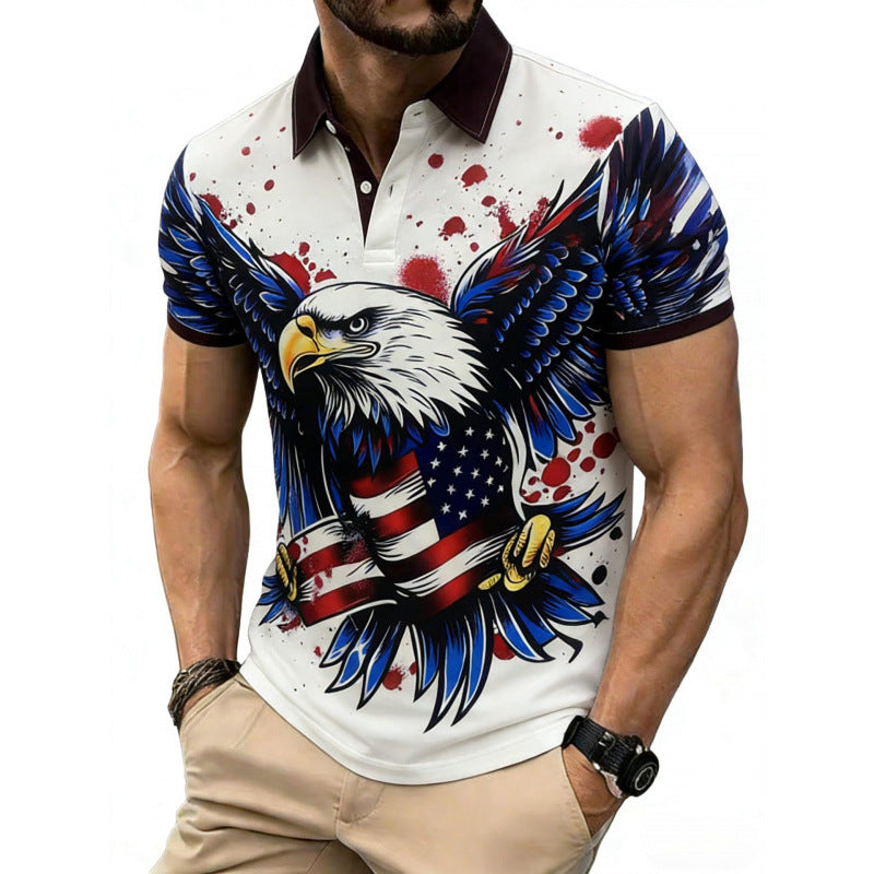 New Fashion Mens American Eagle USA Flag Polo Shirt Patriotic Bold Graphic Short Sleeve Golf Top