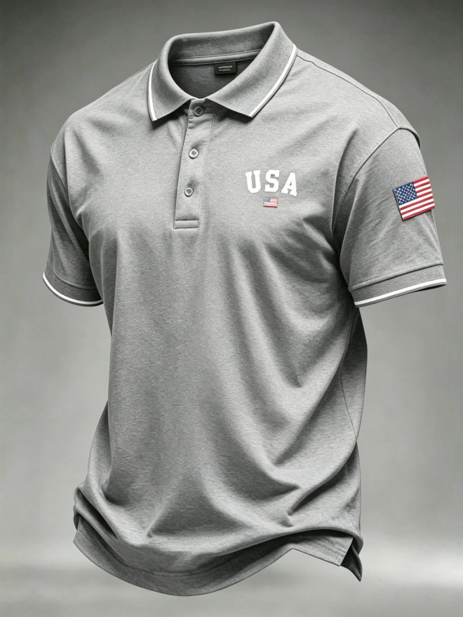 New Fashion Mens USA 250 Anniversary Liberty Polo Shirt Patriotic Star Stripes Short Sleeve Golf Casual Top
