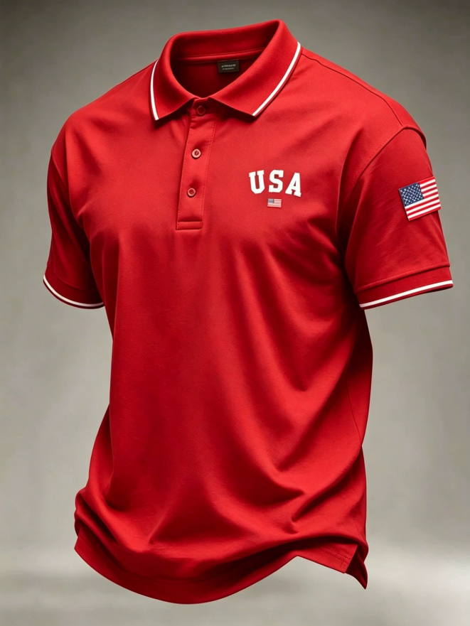 New Fashion Mens USA 250 Anniversary Liberty Polo Shirt Patriotic Star Stripes Short Sleeve Golf Casual Top